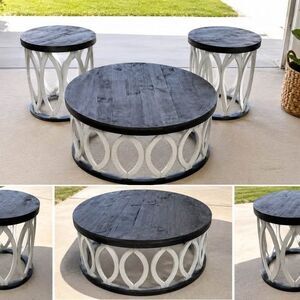 3-Piece Rustic Round Coffee and End Table Set